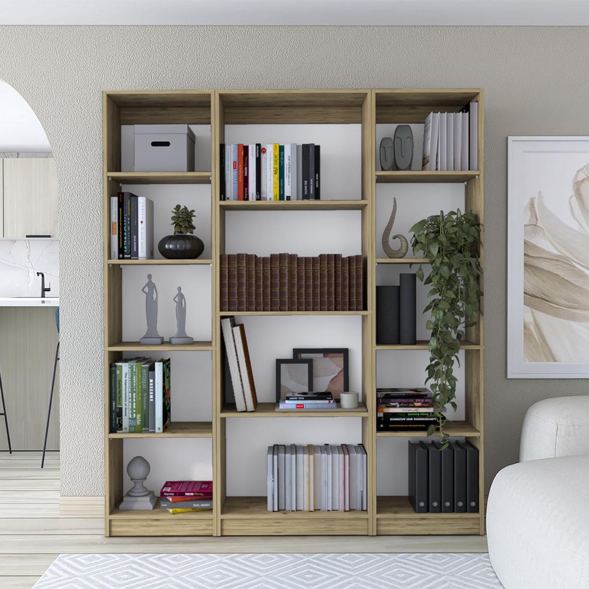 TUHOME - Combo 2 estantes 45cm + estante 4 repisas macadamia