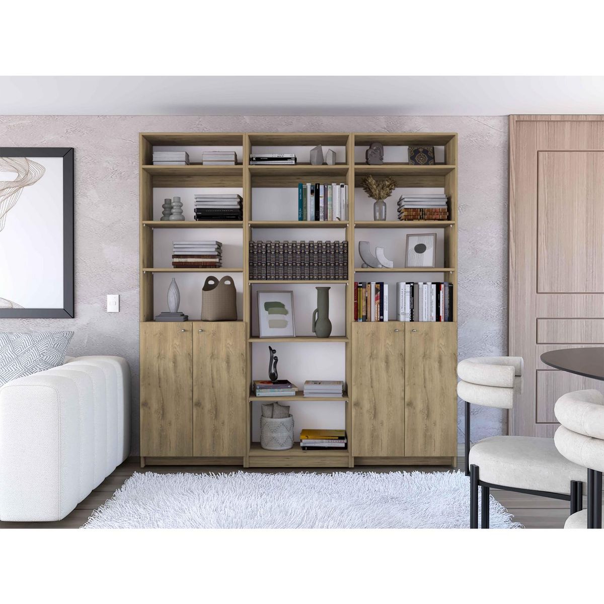 TUHOME - Combo 2 estantes 2 puertas + estante 5 repisas + 3 complemento macadamia