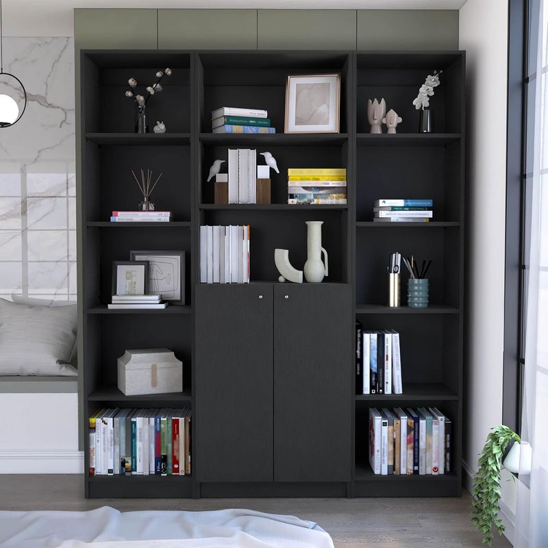 TUHOME - Combo 2 estantes 45cm + estante 2 puertas wengue