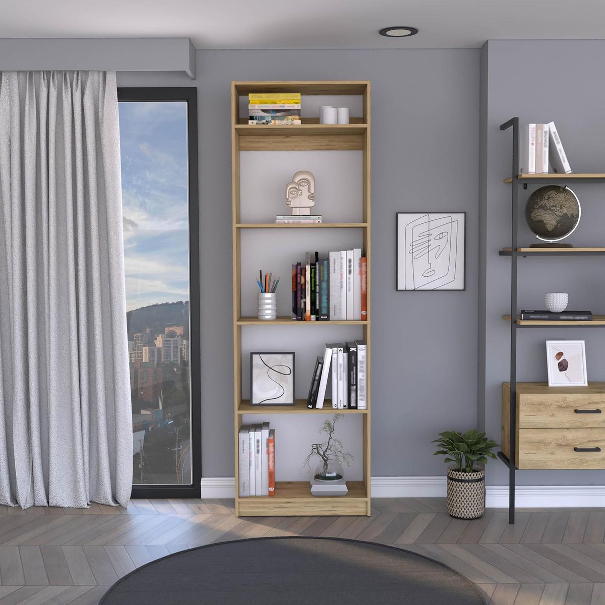 TUHOME - Combo estante 4 repisas + complemento macadamia