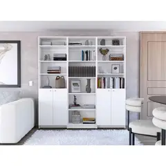 TUHOME - Combo 2 estantes 2 puertas + estante 5 repisas + 3 complemento blanco