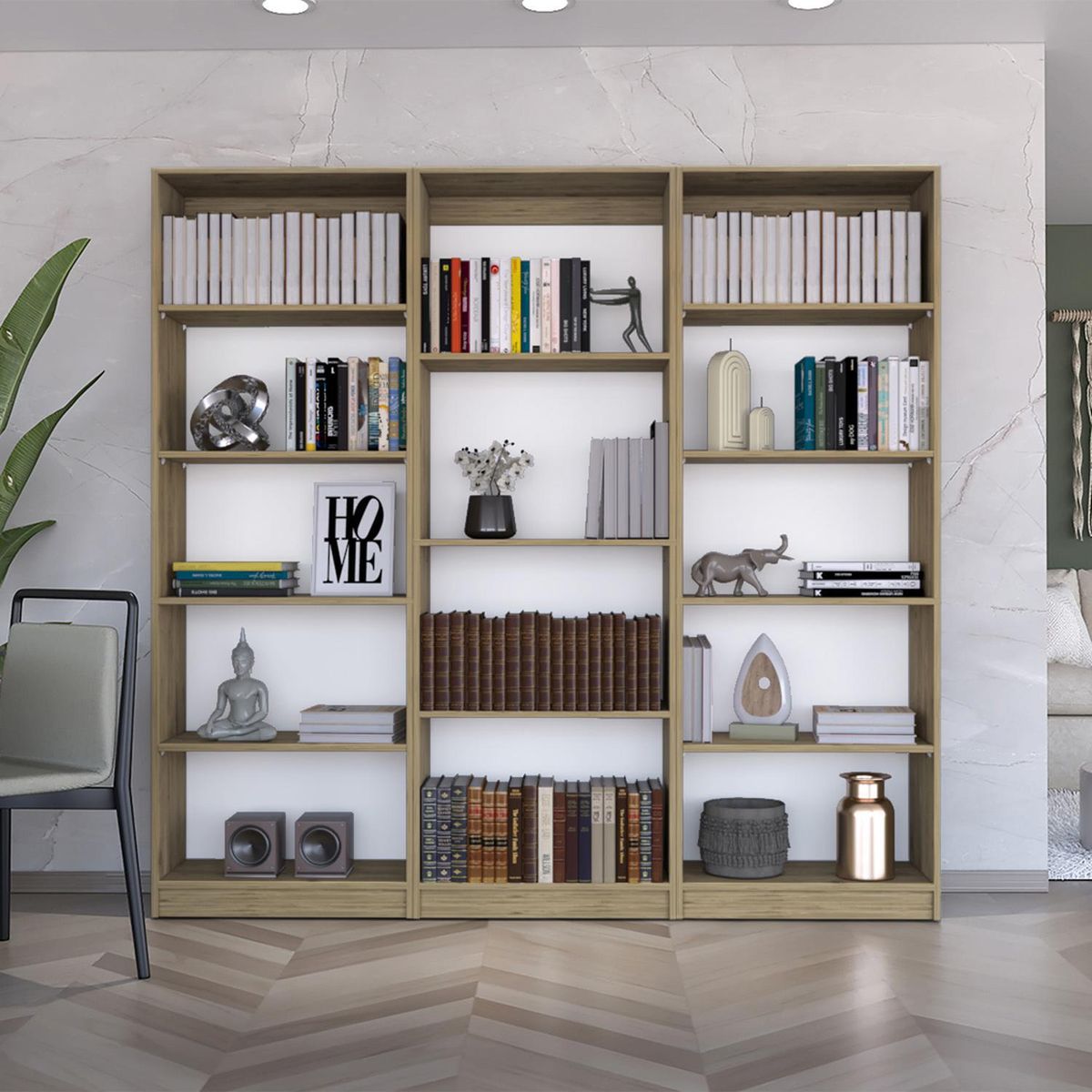 TUHOME - Combo 2 estantes 5 repisas + estante 4 repisas macadamia