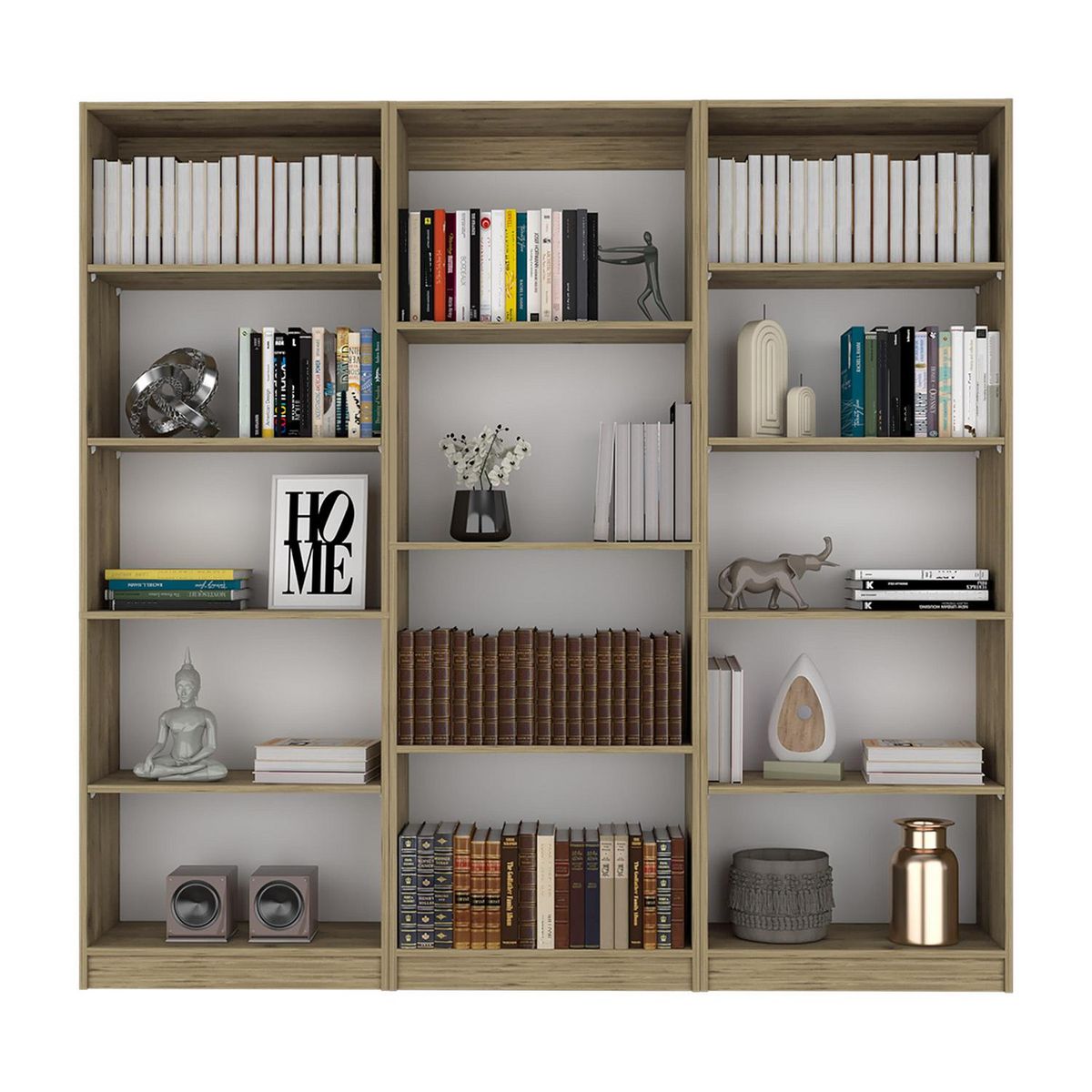 TUHOME - Combo 2 estantes 5 repisas + estante 4 repisas macadamia