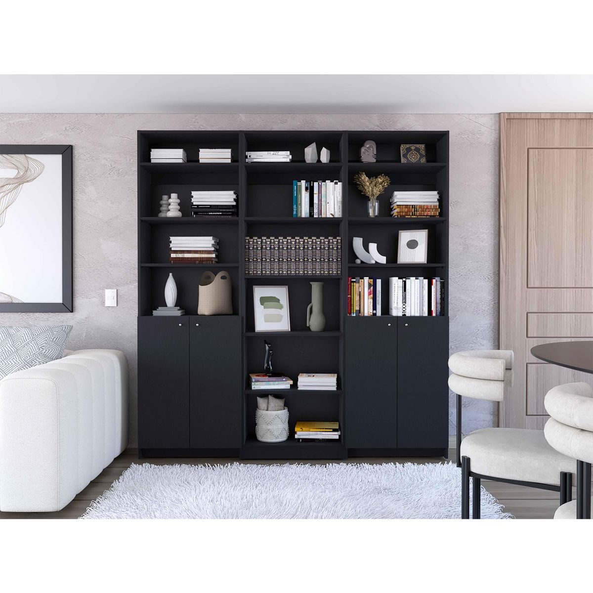 TUHOME - Combo 2 estantes 2 puertas + estante 5 repisas + 3 complemento wengue