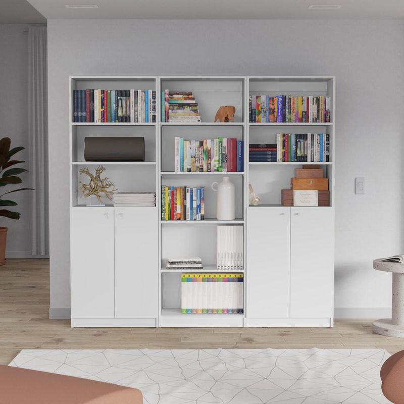 TUHOME - Combo 2 estantes 2 puertas + estante 5 repisas blanco