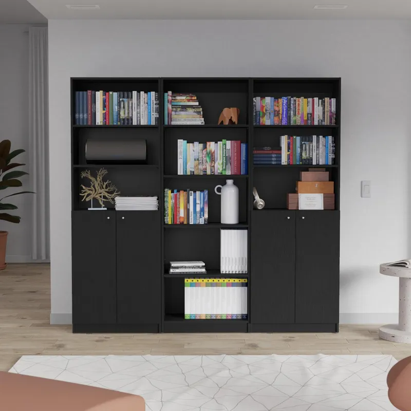 TUHOME - Combo 2 estantes 2 puertas + estante 5 repisas wengue