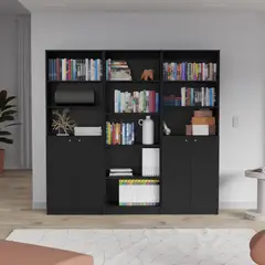 TUHOME - Combo 2 estantes 2 puertas + estante 5 repisas wengue