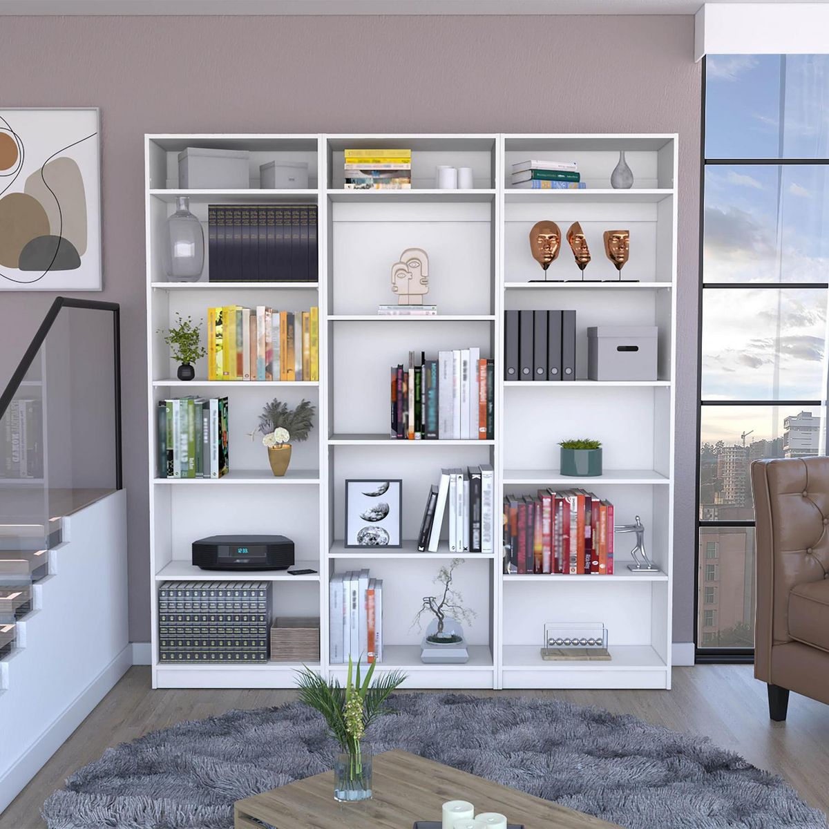 TUHOME - Combo 2 estantes 5 repisas + estante 4 repisas + 3 complemento blanco