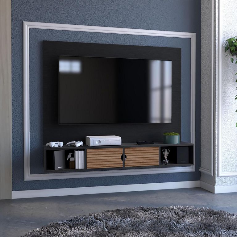 TUHOME Panel Rack TV 56" Montpellier Wengue 142x120x31.5 cm