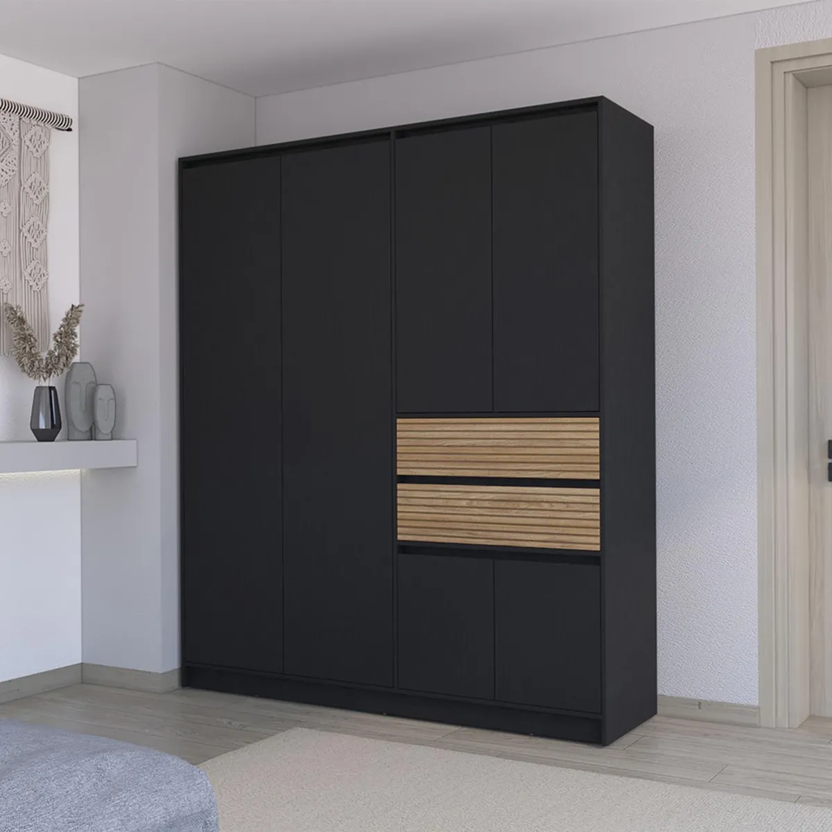 TUHOME - Clóset 6 Puerta(s) 2 Cajón(es) 6 Repisa(s) 170x200x47 cm Wengué