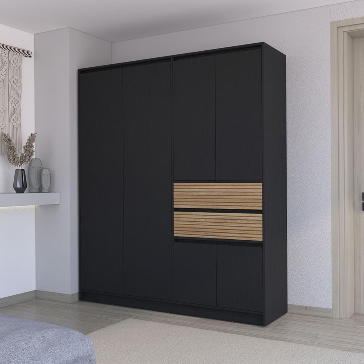 TUHOME - Clóset 6 Puerta(s) 2 Cajón(es) 6 Repisa(s) 170x200x47 cm Wengué