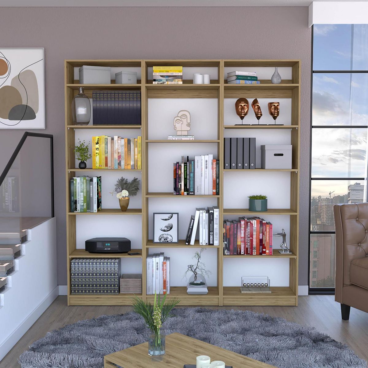 TUHOME - Combo 2 estantes 5 repisas + estante 4 repisas + 3 complemento macadamia