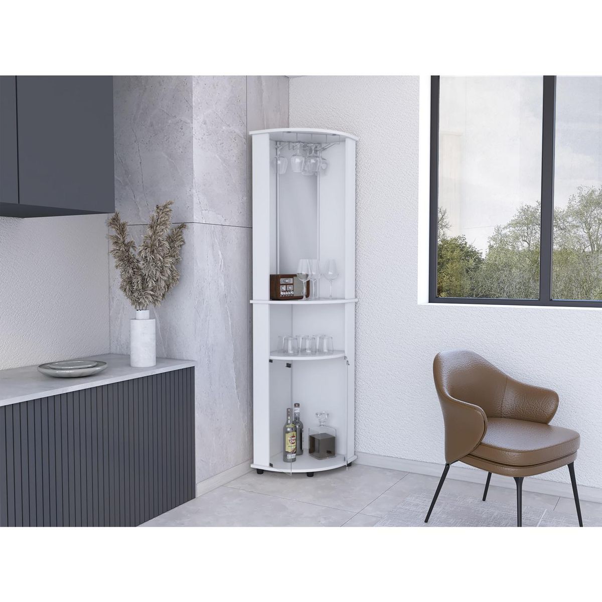 TUHOME - Bar Esquinero Chicago 45x189.9x45 cm Blanco