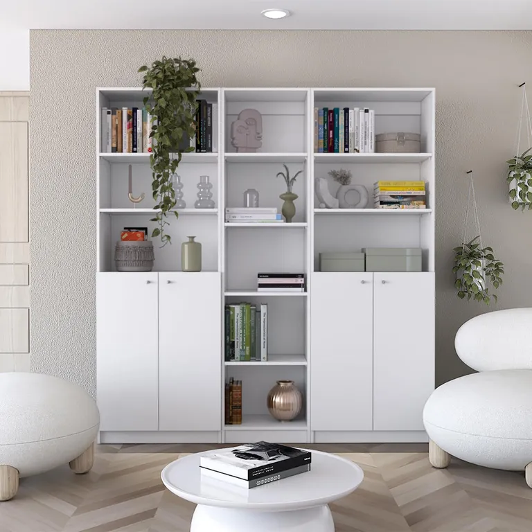 TUHOME Combo 2 estantes 2 puertas + estante 45cm blanco