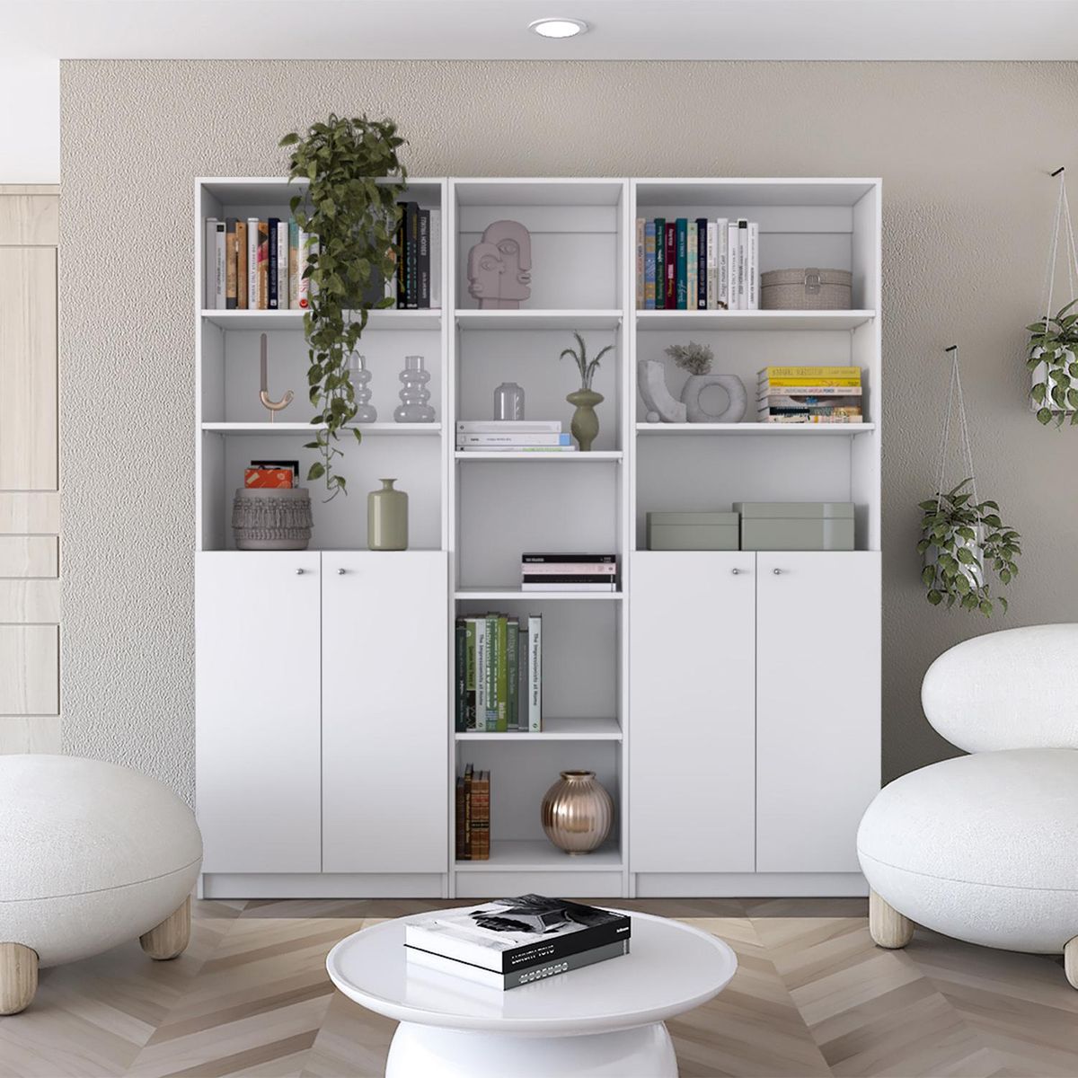 TUHOME - Combo 2 estantes 2 puertas + estante 45cm blanco