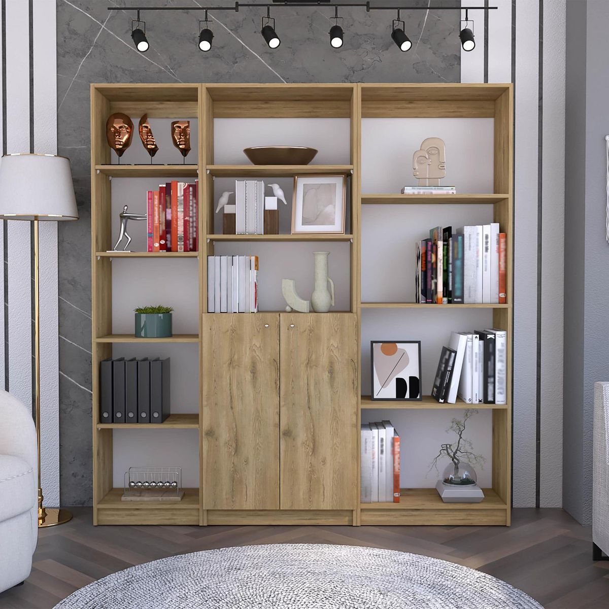 TUHOME - Combo estante 45cm + estante 2 puertas + estante 4 repisas macadamia