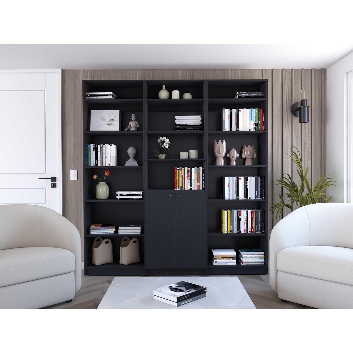 TUHOME - Combo 2 estantes 5 repisas + estante 2 puertas + 3 complemento wengue