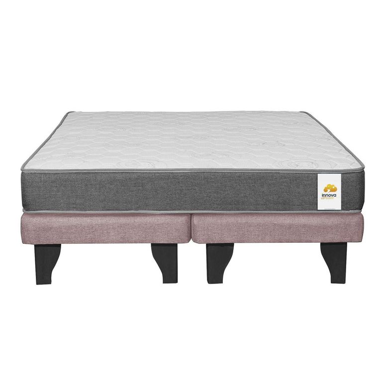 INTERMUEBLES Cama 2 plazas Europea Confort Silver Rosado