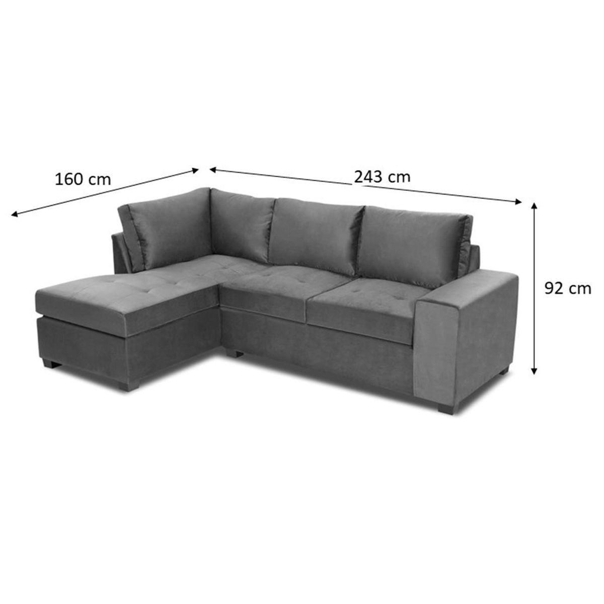 INTERMUEBLES - Sofá Seccional 3 cuerpos MINI SENNA 243x92x160 cm Negro