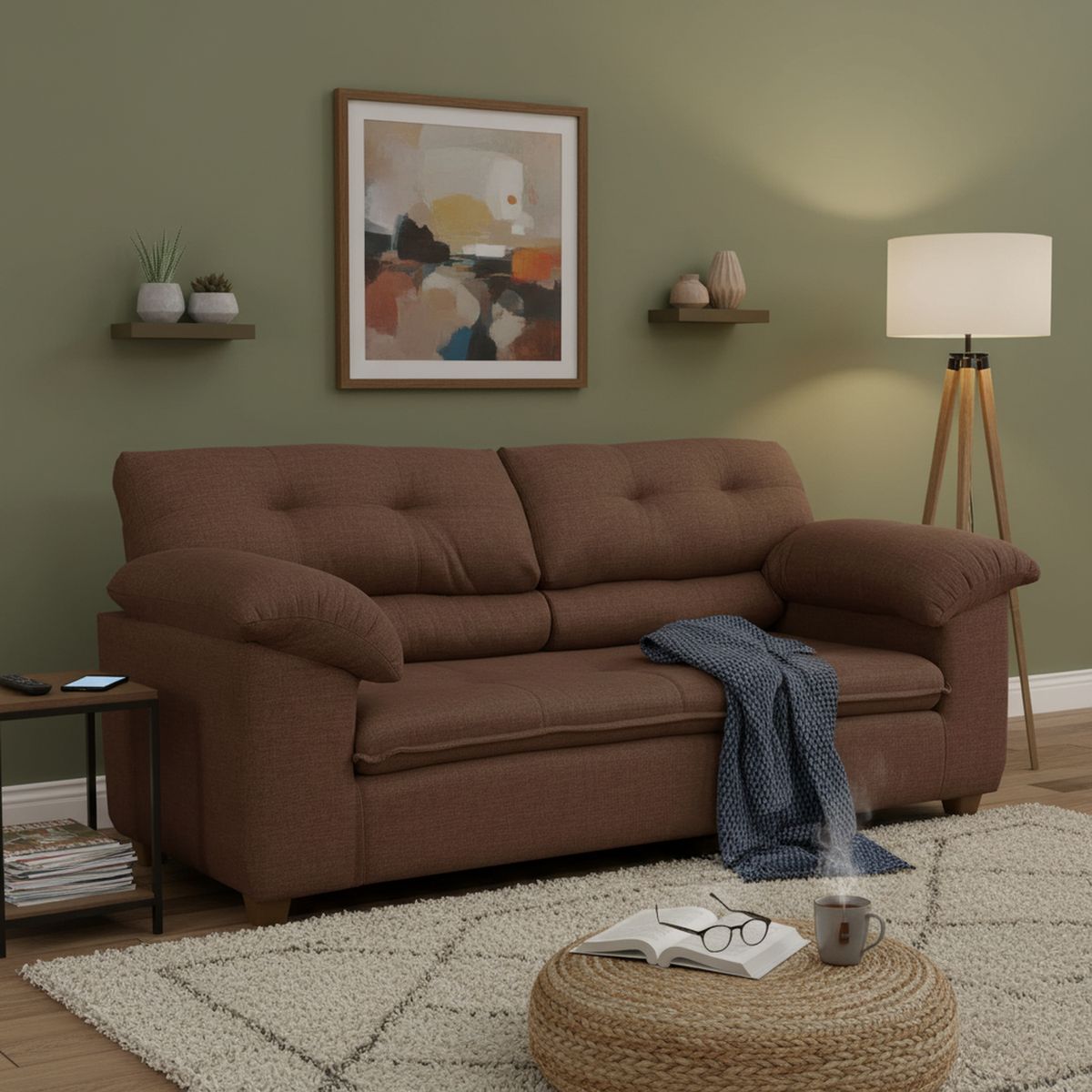 INTERMUEBLES - Sofá 3 cuerpos LIVERPOOL 215x97x85 cm Café