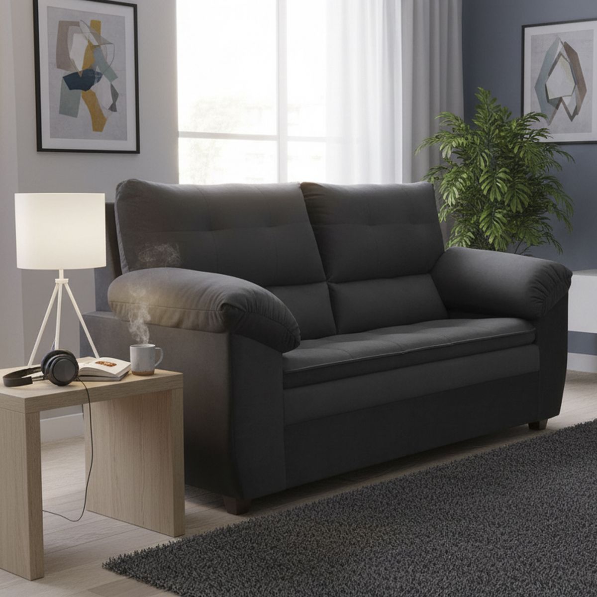 INTERMUEBLES - Sofá 2 cuerpos LIVERPOOL 154x97x85 cm Negro