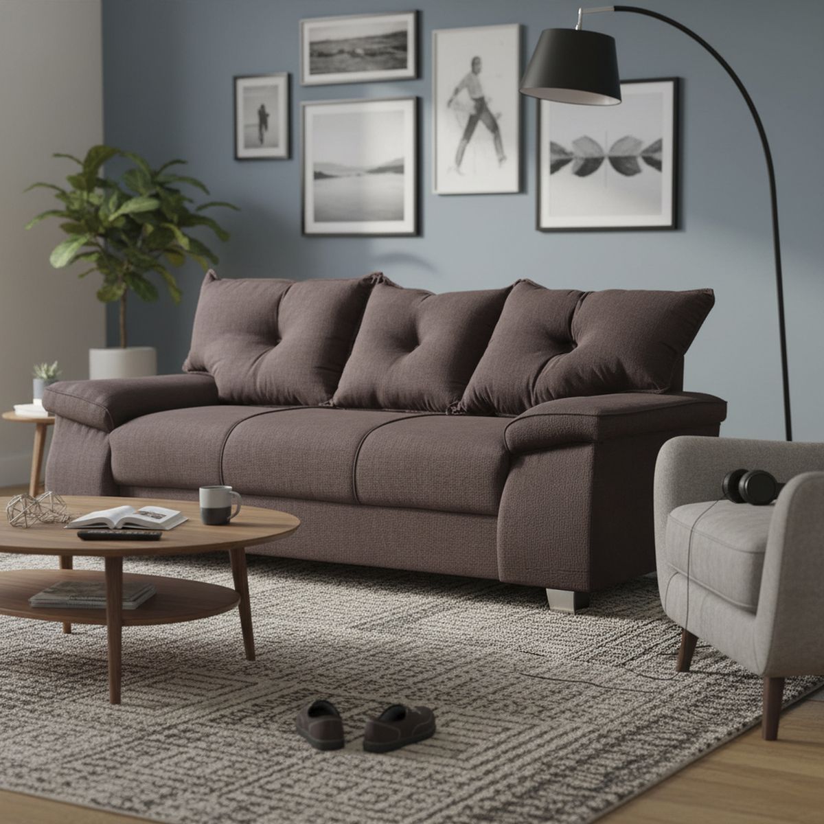 INTERMUEBLES - Sofá 3 cuerpos FORTALEZA 222x92x78 cm Café