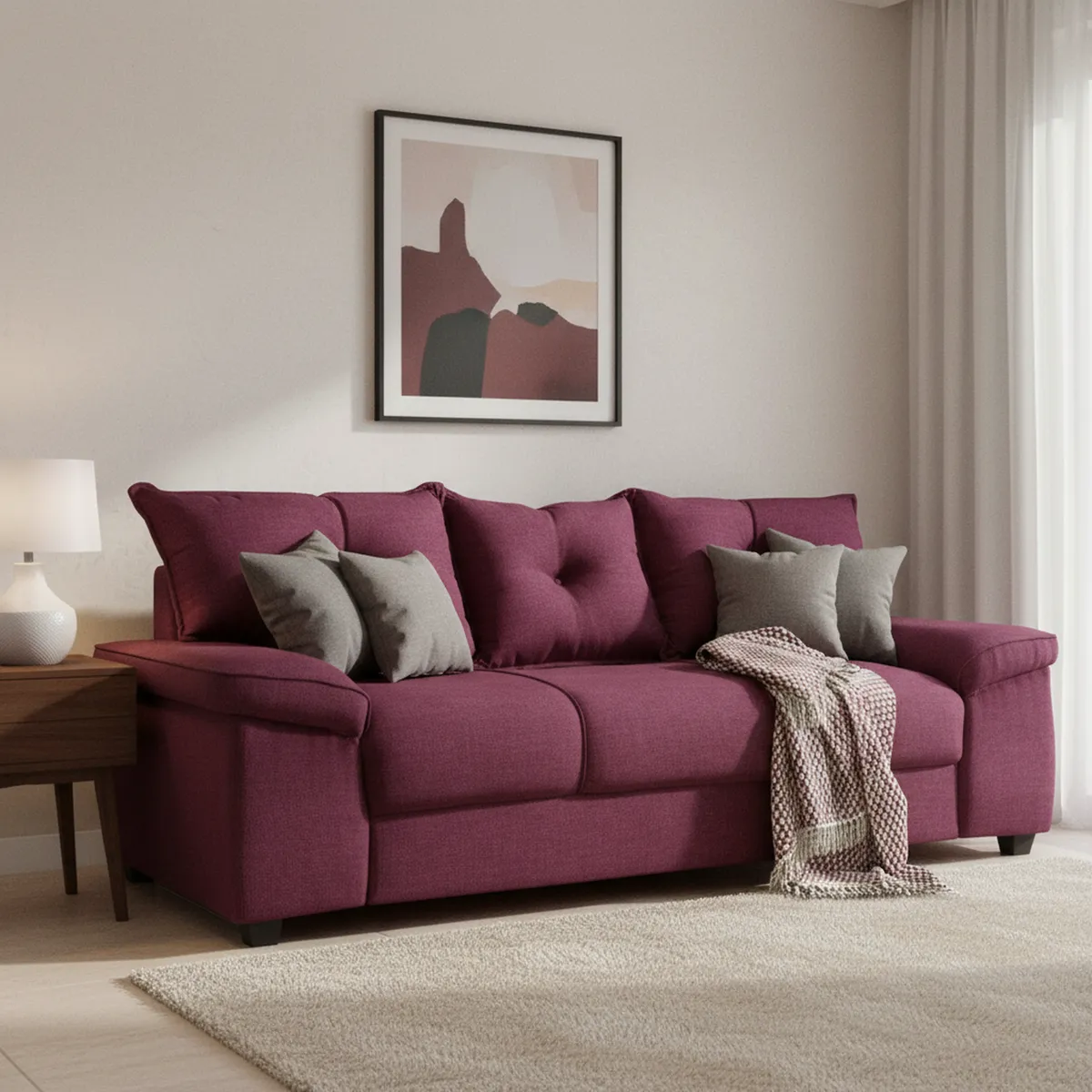 INTERMUEBLES - Sofá 3 cuerpos FORTALEZA 222x92x78 cm Burdeo