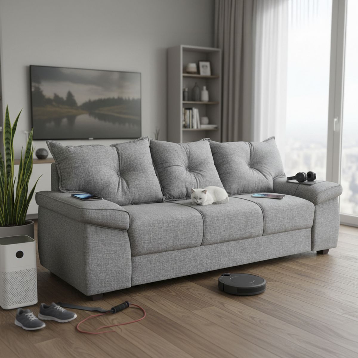 INTERMUEBLES - Sofá 3 cuerpos FORTALEZA 222x92x78 cm Gris