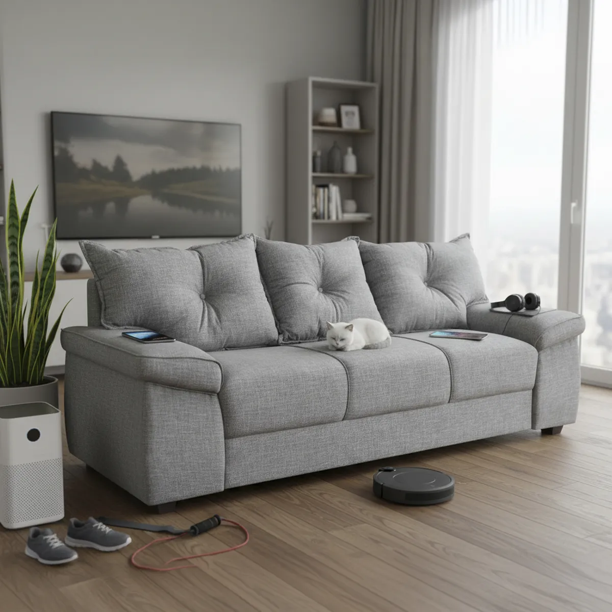 INTERMUEBLES - Sofá 3 cuerpos FORTALEZA 222x92x78 cm Gris