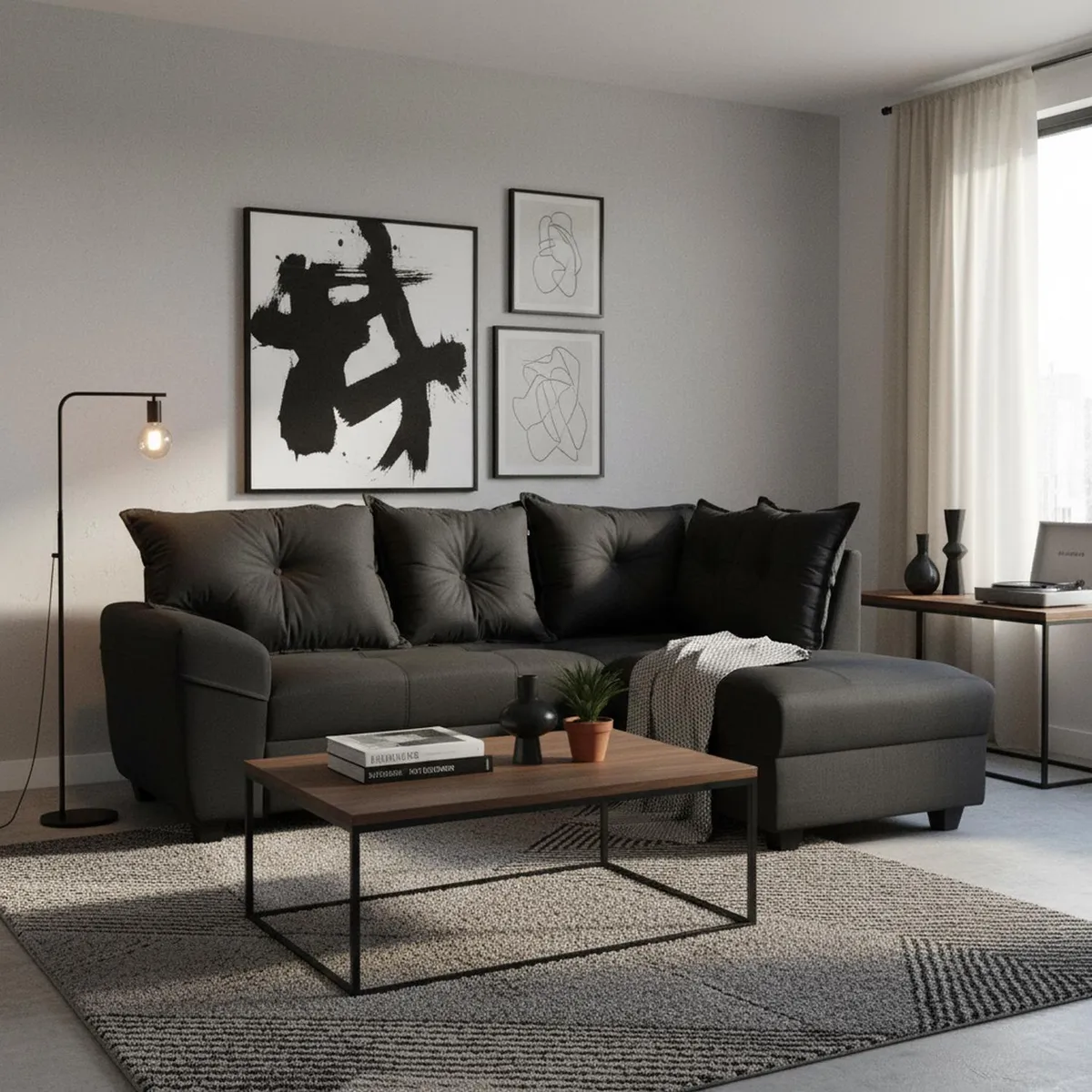 INTERMUEBLES - Sofá Seccional 4 cuerpos AUSTRALIA 198x93x175 cm Negro