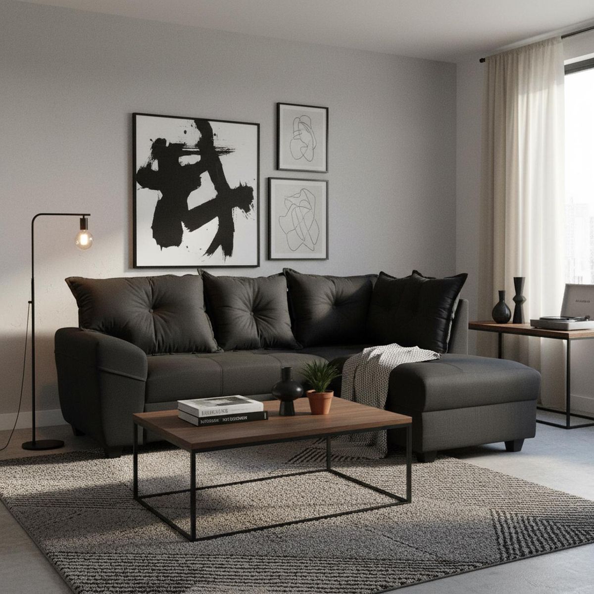 INTERMUEBLES - Sofá Seccional 4 cuerpos AUSTRALIA 198x93x175 cm Negro