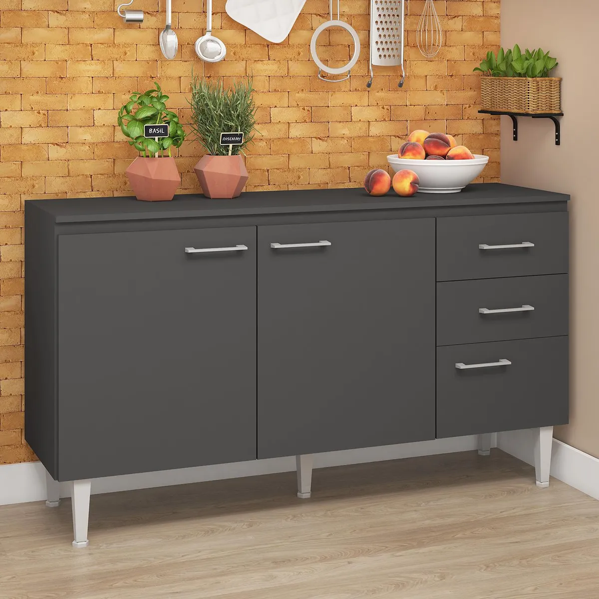 VEKKAHOME - Mueble Base Opie Grafito 140x79x40 cm