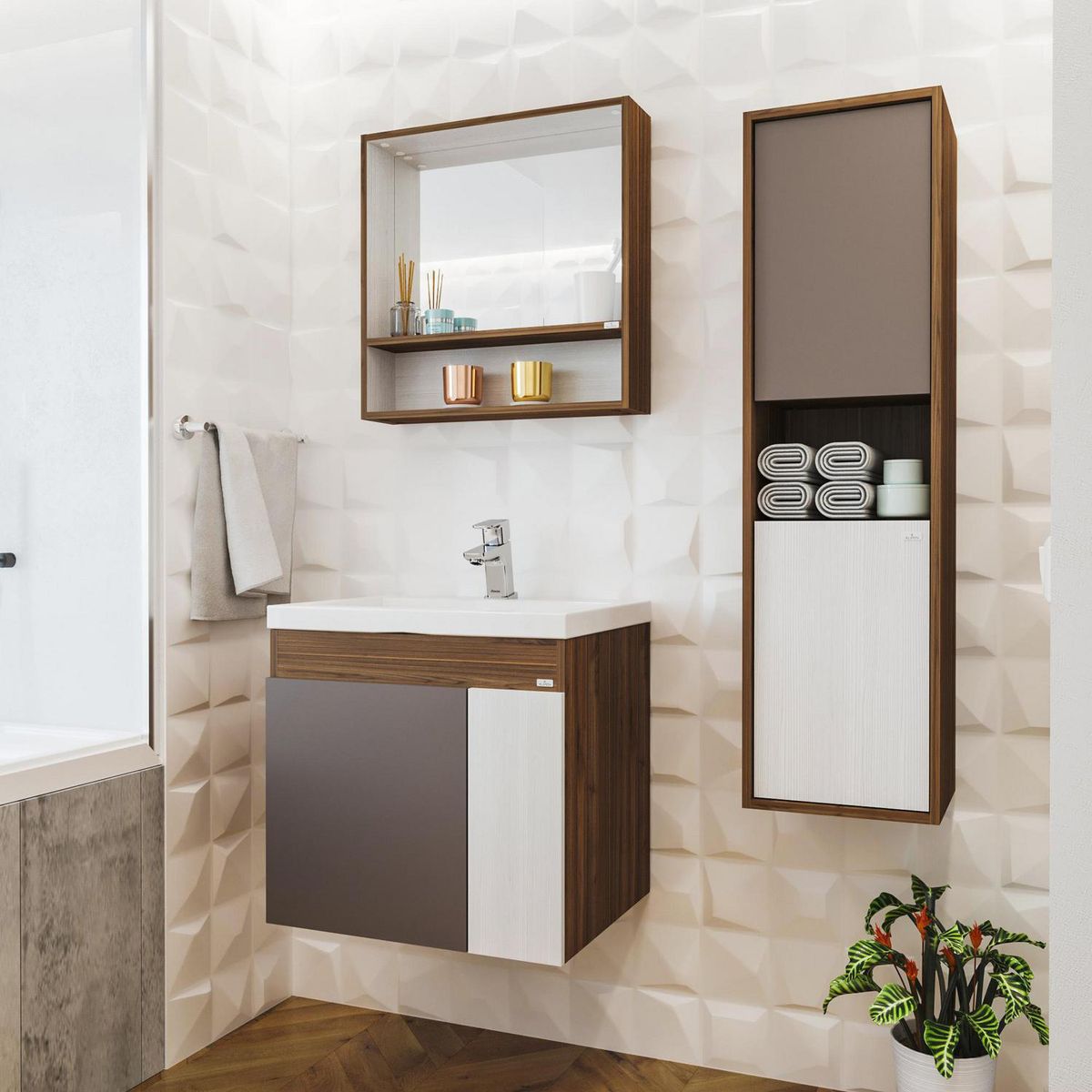 KLIPEN - Mueble de baño 60x55x46 cm con lavamanos loza 2 puertas