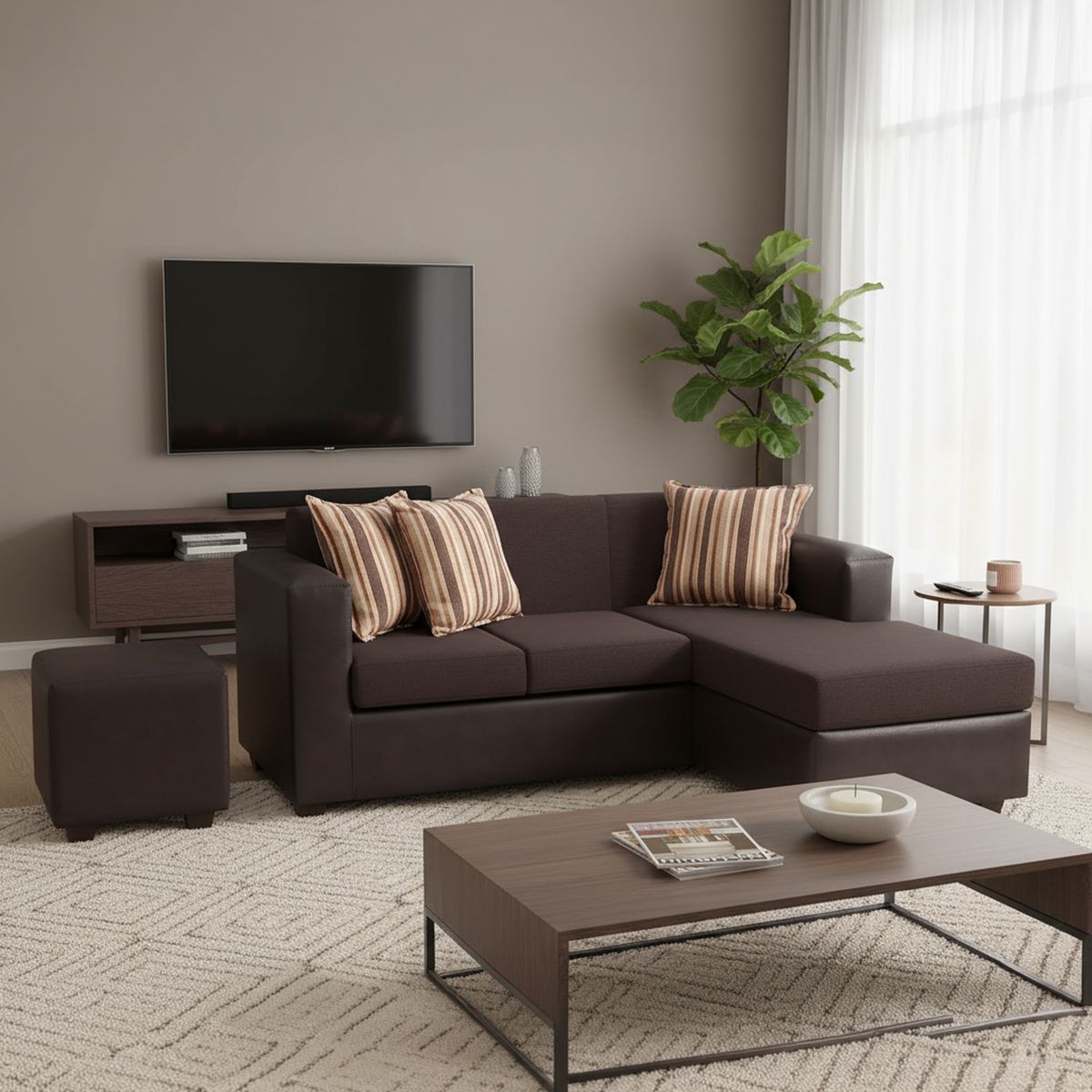 INTERMUEBLES - Sofá Seccional 4 cuerpos INVICTUS 186x87x140 cm Café