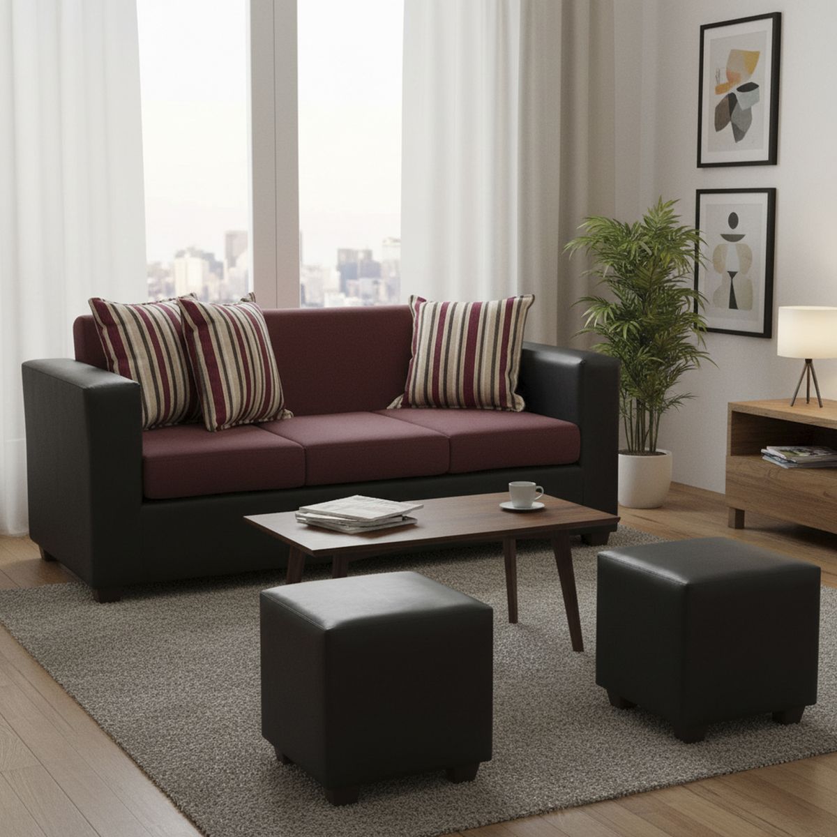 INTERMUEBLES - Living 5 cuerpos INVICTUS 186x87x80 cm Rojo