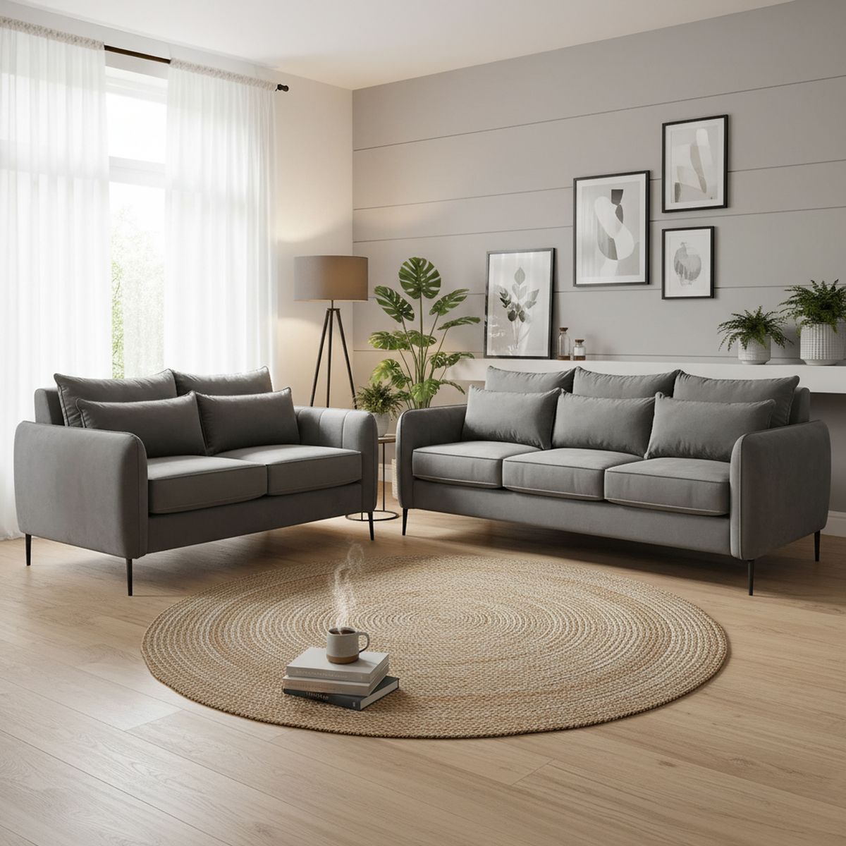 INTERMUEBLES - Living 3 cuerpos ITALIA 223x85x93 cm Gris