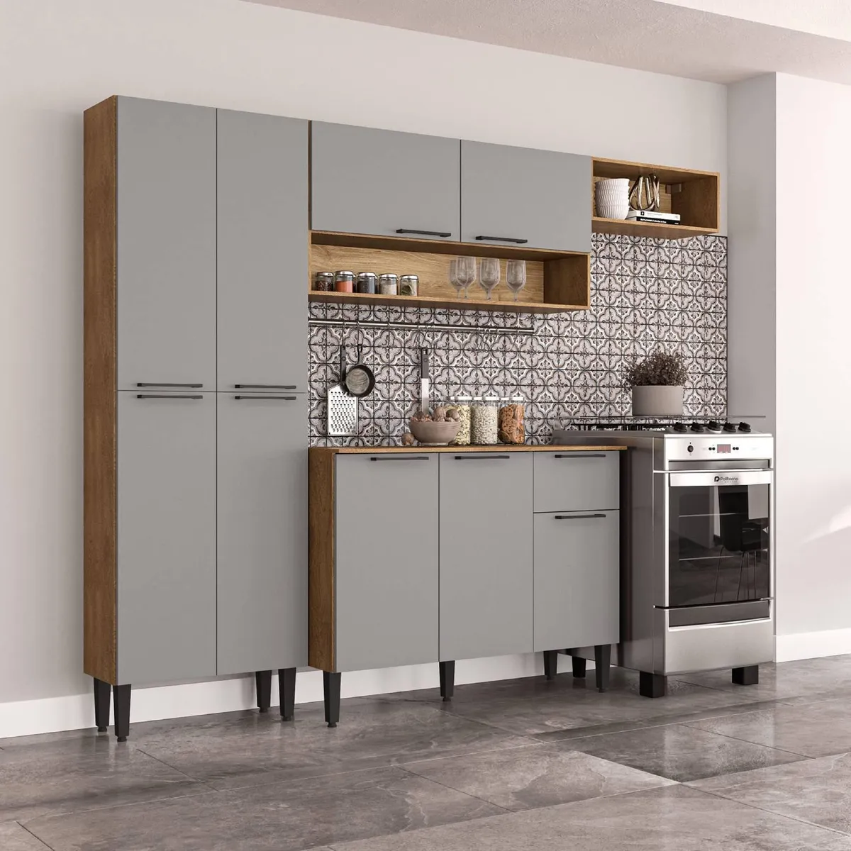 VEKKAHOME - Kit mueble de cocina Madri grey