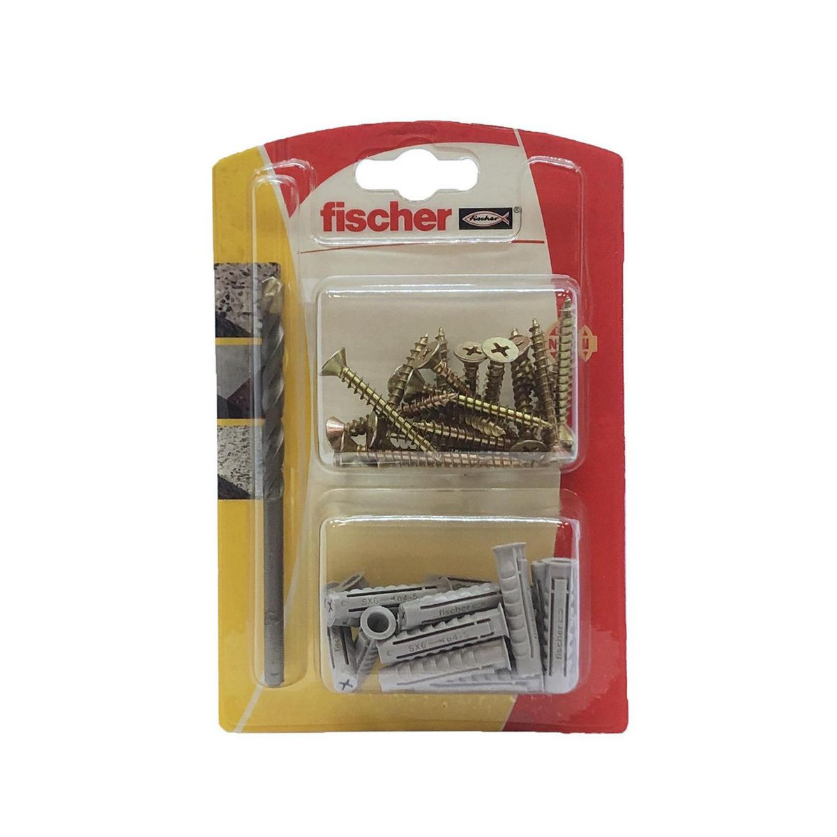 FISCHER - Tarugo Nylon SX6mm + Tornillos 4.5x35 20 unidades + Broca de 6mm