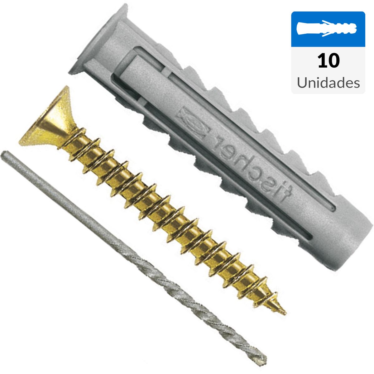 FISCHER - Tarugo Nylon SX8mm + Tornillos 5x45mm 10 unidades + Broca de 8mm