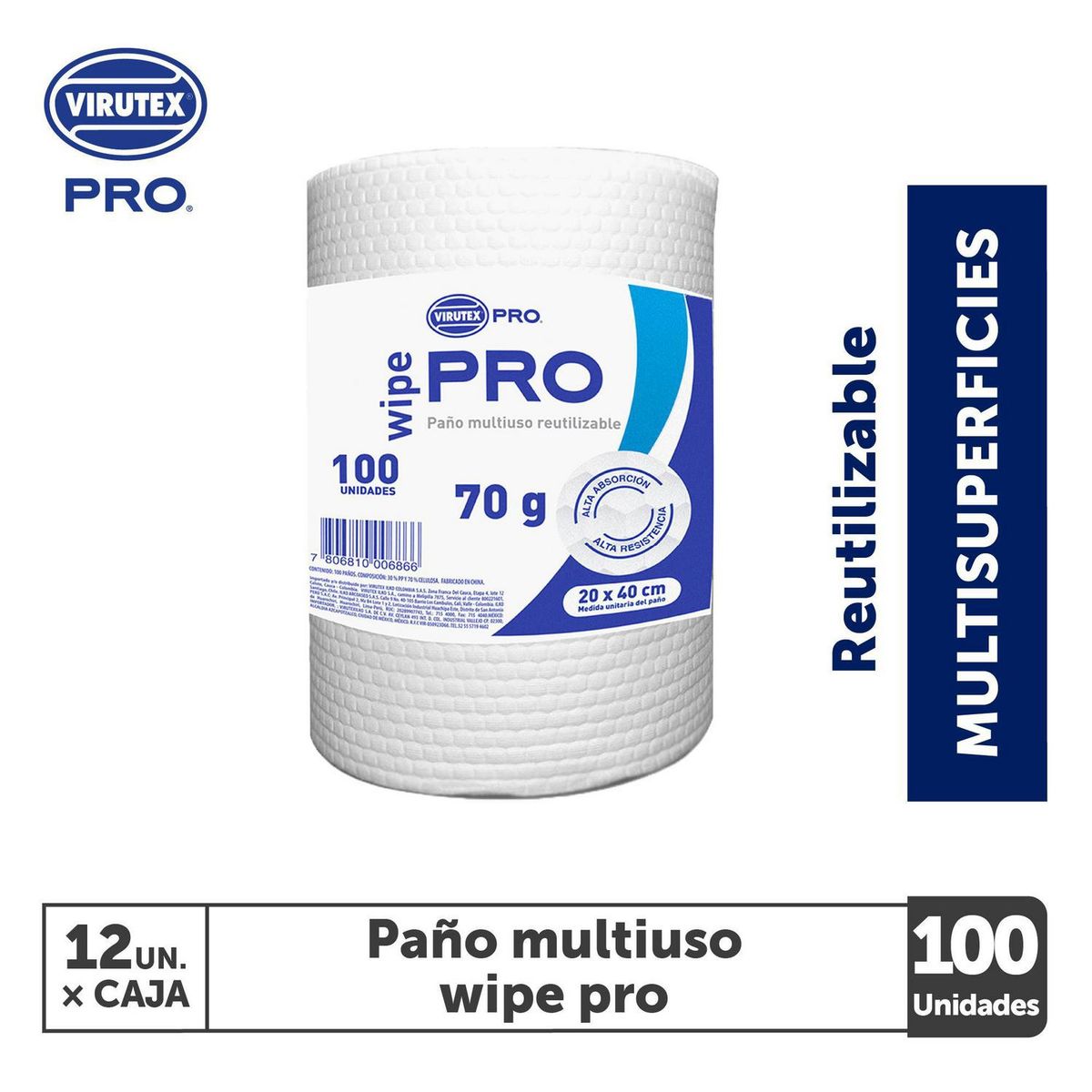 VIRUTEX - Paño multiuso 20x40 cm. 100 un. reutilizable