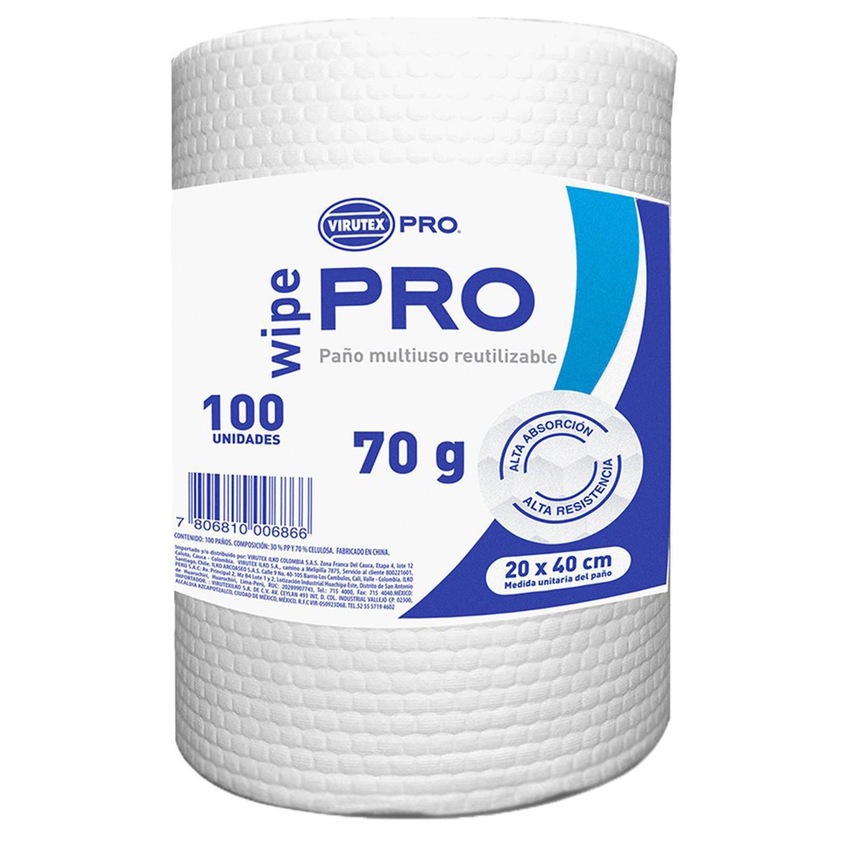 VIRUTEX - Paño multiuso 20x40 cm. 100 un. reutilizable
