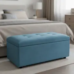 MASEL - Banqueta Baul Felpa Turquesa