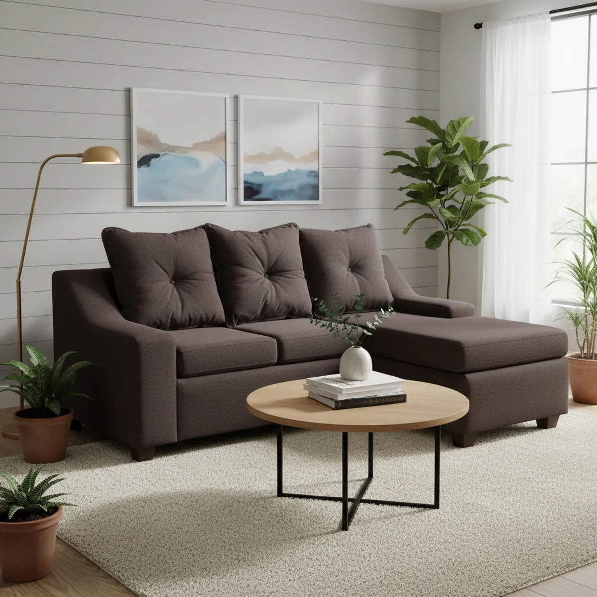 MASEL - Sofá Seccional 3 cuerpos MSVI3CDT70 155x90x195 cm Café