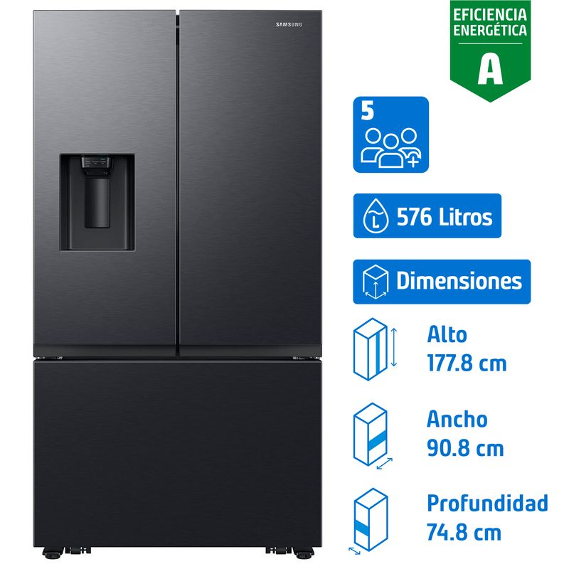 SAMSUNG - Refrigerador 3 Puertas French Door No Frost 576 Litros Black DOI RF27CG5410B1ZS