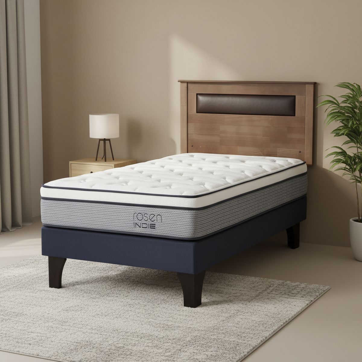 ROSEN - Cama 1.5 plazas de Estructura Indie Azul