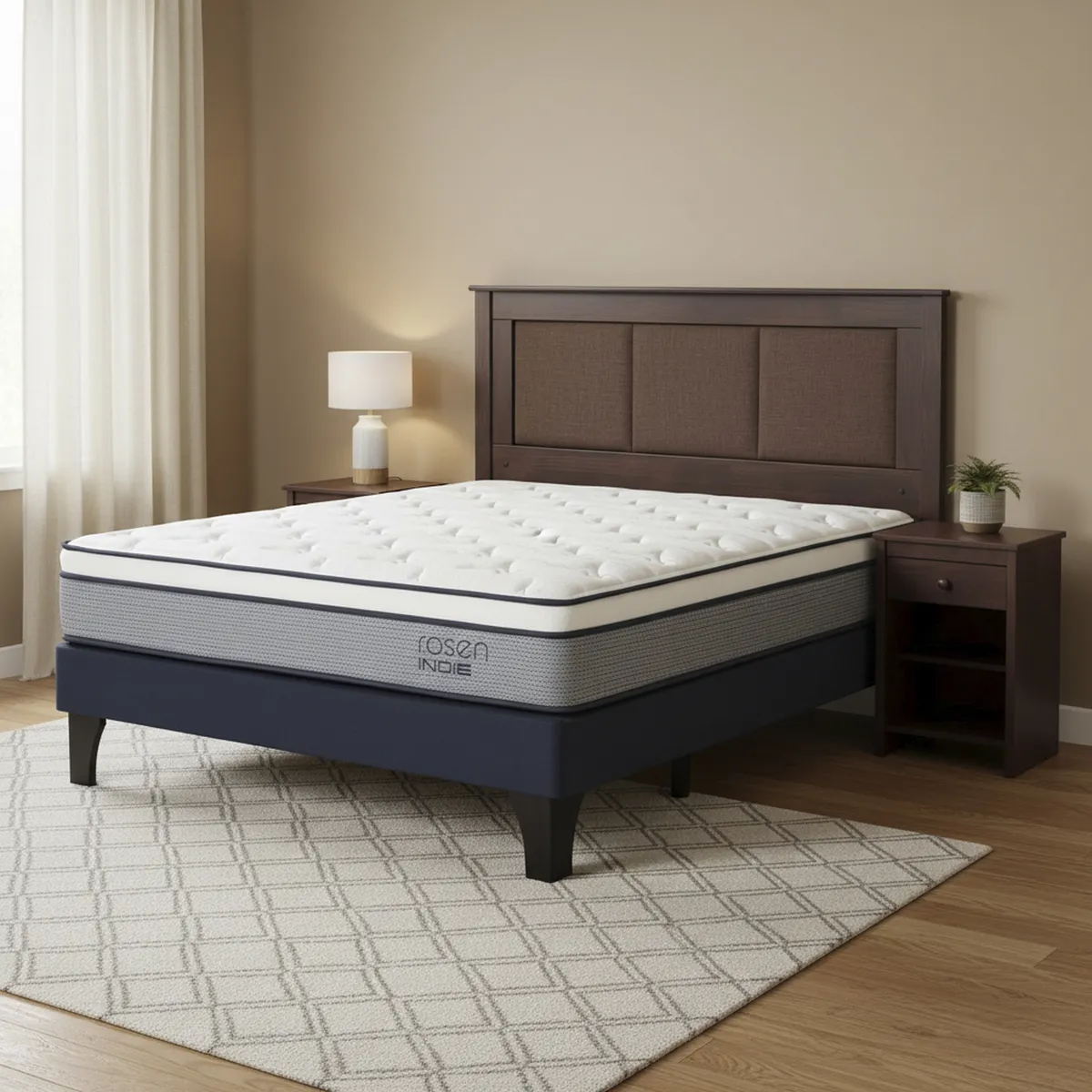 ROSEN - Cama 2 plazas de Estructura Indie Azul