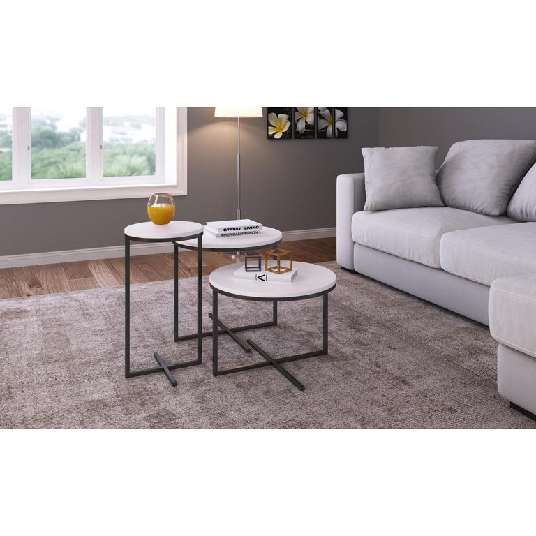 DECOCASA Set 3 mesas Volpi negro