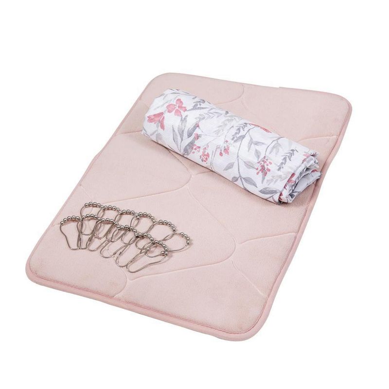 MASHINI - Set Cortina+Piso Baño 3 piezas Fresia
