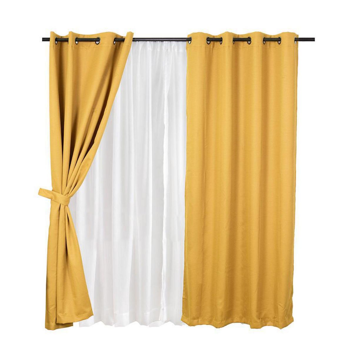 MASHINI - Set Cortina Blackout Emb. 8 piezas argollas 140x220 cm Gold Frutillar