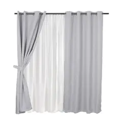 MASHINI - Set Cortina Blackout Emb. 8 piezas argollas 140x220 cm Gris Frutillar